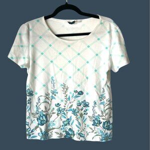 Karen Scott Womens Floral & Argyle Print Short Sleeve Top PM